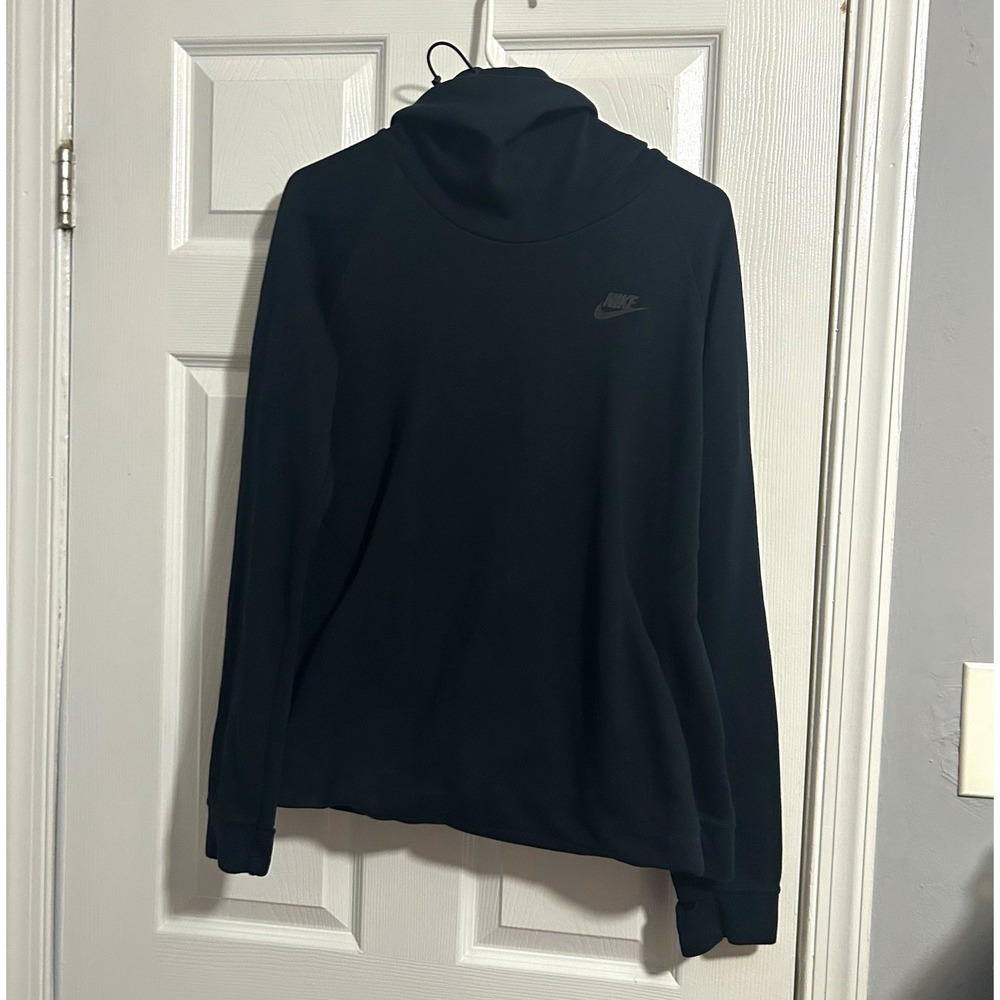 Nike Womens Funnel Neck Hoodie Pullover Black XL Tonal Swoosh Thumbholes